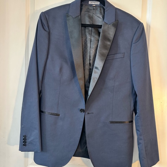 Express Navy & Black Tailored One ButtonTuxedo Sport Coat Dinner Jacket,Size 38R - Picture 6 of 15
